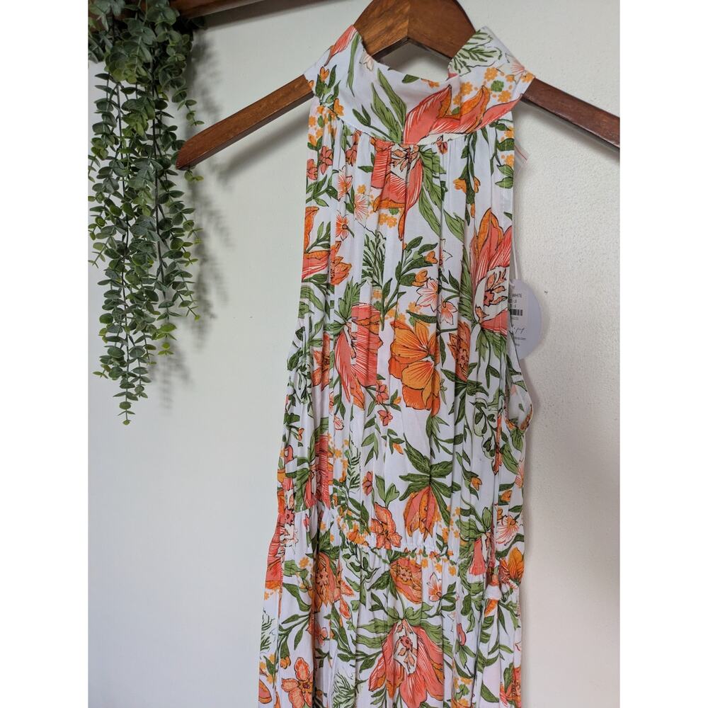 Petal & Pup Floral Halter Maxi Dress in White with Orange & Green Size 6 - Picture 4 of 6